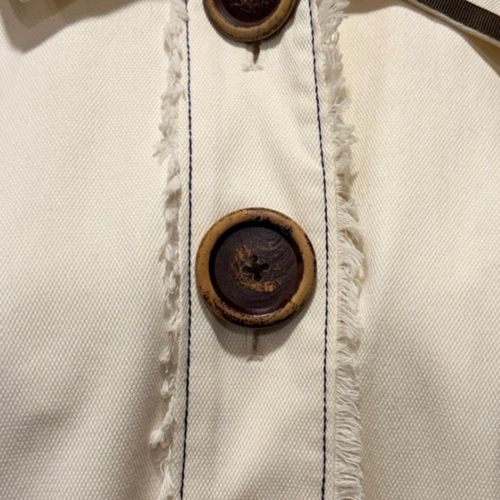Boden Agar Trench Coat Cream Navy Contrast Trim Wood Buttons Size 10 - Picture 4 of 11
